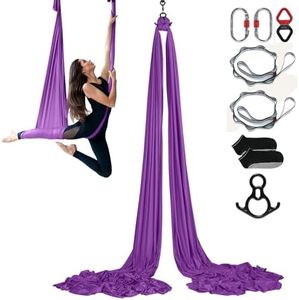 VEVOR Aerial Silk & Yoga Swing, 8.7 Yards, Aerial Yoga Hammock Kit with 100gsm Nylon Fabric, Full Rigging Hardware & Easy Set-up Guide, Antigravity Flying for All Levels Fitness Bodybuilding, Purple