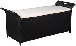 vidaXL Storage Bench - Outdoor Seating with Large Internal Storage Space, Black Poly Rattan Material with Removable, Washable Cream White Cushion