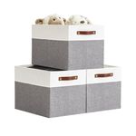 DECOMOMO Storage Basket 13x15x13 Cube Storage Bin | Fabric Storage Cubes with Handles Closet Organizer Cubby Bins for Kallax Shelves Nursery (Pack of 3- Grey and White)