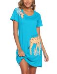 ENJOYNIGHT Womens Cotton Nightgown Short Sleeves Night Dress Print Sleep Shirt(X-Large, Blue Giraffe)