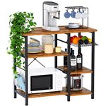 Mr IRONSTONE Bakers Rack, 35.5" Coffee Bar, 10 Hooks Microwave Stand with Wire Basket, 3-Tier Kitchen Storage Shelf, Kitchen Stand for Spice Rack Organizer Workstation, Vintage