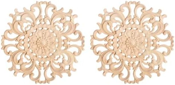 MUXSAM Wood Carved Appliques Decorative Onlays, Round Wood Carving Craft Decals for Door Wall Ceiling Cabinet Dresser Wardrobe Mantels Closet Doll Bed Retrofit Project(2-Pack, 10cm/3.9")