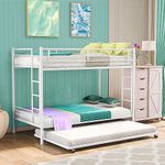 TURESCAL Metal Trundle Bunk Bed for Adults Without Mattress Twin Over Twin (White Colour, 4 x 6.5 feet)