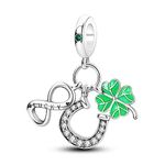 Hapour Lucky Infinity Love Charm Heart Four Leaf Clover 925 Sterling Silver Charm for Bracelets & Necklaces Horseshoe Print Dangle Pendant Beads with CZ Jewelry Gift for Women