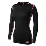 TCA Womens Thermal Tops Long Sleeve Compression Shirt Base Layer Women Sports Running Gym Skiing Top - Black/Hot Pink, M