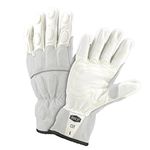 IRONCAT 9076 Grain Buffalo Leather Gloves – White, Large Foam Padded Back Utility Gloves with Kevlar Lining