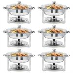 LinTimes 6PCS Round Chafing Dish Buffet Set with Glass Lid, Stackable Stainless Steel Food Warmer Buffet Server, Portable Bain Marie Catering Equipment for Parties Weddings & Events, Silver