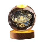 OBIXO 3D Solar System Globe - LED Lighted Planets Model Crystal Ball Lamp with Wooden Base Diameter 6CM, Educational Toy for Kids and Adults, Birthday or Christmas Gift