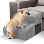 Thihome Dog Ramps for Small Dogs, 30D High Density Foam Dog Steps with Non-Slip Removable & Washable Cover, 2-Steps Lightweight Pet Stairs for Couch Bed & Chair, 40 x 40 x 30cm, Grey