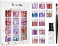 Sinoeem 12 Colors Face Glitter Cosmetic Reflective Chunky Cosmetic Glitter for Face Body and Hair(Includes Long Lasting Fix Gel and brush) Festival and Party Beauty Makeup (12 Color)