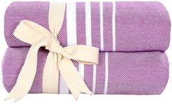 Paradise Series Turkish Bath Towels – Traditional Peshtemal Design for Bathrooms, Beach, Sauna – 100% Natural Cotton, Ultra-Soft, Fast-Drying, Absorbent – Warm, Rich Colors with Stripes Purple