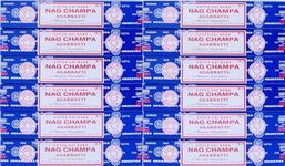 Satya Nag Champa Incense Sticks, Wood, Floral, 15g x 12 packs = 144 sticks, Blue