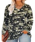 RITERA Plus Size Womens 5X Tops Camo Star Long Sleeve Keep Warm Army Green Tees Loose Fit Shirts Fall Winter Tunic 5XL 26W 28W