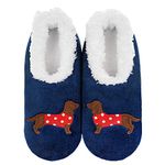 Snoozies! Pairables Animal Lover, Cats & Dogs Womens Slippers Sherpa Fleece Non Slip Sole Ladies - Sizes 3-9 (Spotty Sausage)