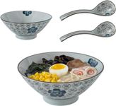 ALMA Ceramic Ramen Bowl Set- 2 Sets of 30oz Japanese Ramen Bowl with Spoons, Ramen Noodle Bowl, Pho Bowls, Cute Bowl, Udon Ramen Bowls, Noodle Bowls