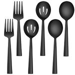 LIANYU 6-Piece Black Serving Utensils, Include 2 Serving Spoons, 2 Slotted Serving Spoons, 2 Serving Forks, 8.6 Inch Stainless Steel Large Serving Spoons Forks for Buffet Catering, Dishwasher Safe