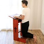 Prayer Bench Stool,Solid Wood Prayer Kneeler with Bench and Folding Table Top in Home,Church Prayer Table Chair Padded Kneeler Shelf for Kneeling at Home,Religious Gifts