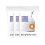 simplehuman Code H 60 Liners, 50% Recycled Custom Fit Bin Bags in Dispenser Packs with Durable Drawstring Tie Handle, 30-35L, White