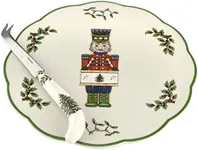 Spode Christmas Tree Nutcracker Cheese Platter with Knife - 9" Porcelain Holiday Serving Tray for Charcuterie - Dishwasher & Microwave Safe - Classic Christmas Tableware for Serving Festive Dishes