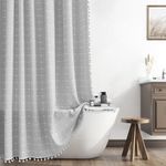 Boho Shower Curtain Fabric Grey Neutral Shower Curtains for Bathroom Linen Style Modern Plaid Shower Curtain Machine Washable Shower Curtain Set