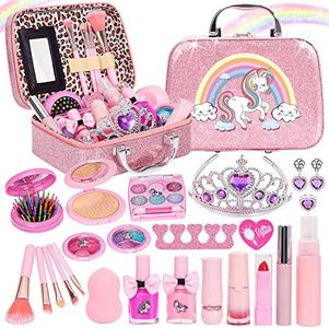 Kids Makeup Set for Girls, Real Washable Non-Toxic Girls Makeup Kit with Cosmetic Bag, Childrens Princess Pretend Play Toys Presents Make Up Birthday Gifts for 3 4 5 6 7 8 9 10 11 12 Years Old Girls