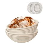 2 Packs 10 inch Oval Shaped Banneton Proofing Basket Set,YEESON Sourdough Bread Proofing Basket Baking Dough Bowl with Cloth Liner for Home Bakers (Round)