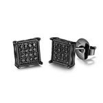 Mens Square Earrings Black Stud Diamond Crystal Small 316L Surgical Stainless Steel Post for Sensitive Ears Cool Guy Jewelry Gift Men, Women Unisex 7mm -Tarsus