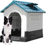 DWVO 33.1'' Plastic Foldable Dog House for Small and Medium Dogs, Waterproof Folding Pet House with Adjustable Top Window and Elevated Base (33.1''L x 27.6''W x 30''H)