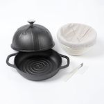 HAWOK Cast Iron Bread Cloche, Dia. 7.8inch/20cm, with Proofing Basket and Dough Scoring Knife, Sourdough Baking Pan Pre-seasoned Black