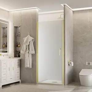 Comfystyle 34-35.5 in.W x72 in.H Pivot Frameless Shower Door,1/4 in. Clear Glass Shower Panel Pivot Swing Shower Doors,Brushed Gold Finish,Reversible Installation