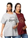 The Mom Store Mom T-Shirt | Cotton | Pre and Post Pregnancy | Quirky Statements | Comfortable | Oversized | Pack of 2 | Maroon & Grey | 2XL