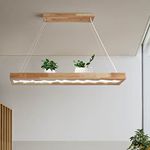 minifair Led Wooden Pendant Light,dimmable Wood Rustic Hanging Lamp for Dinning Table,Height Adjustable,40W,100 CM