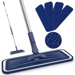 Microfibre Mops for Cleaning Floors - BPAWA 150cm Flat Floor Mop with 4 Washable Pads Reusable Chenille Wet Dry for Mopping Dust Hard Wood Laminate Vinyl Tile Wooden Small Bathroom Kitchen Walls