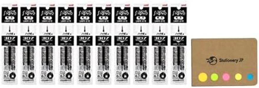 Uni-ball UMR-87E Refills for Signo 307 Gel Ink Ballpoint Pen, 0.7mm, Black Ink, 10-Pack, Sticky Notes Value Set