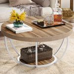 Tribesigns Round Coffee Table, Industrial 2-Tier Circle Coffee Table with Storage Shelves, Modern 31.7" Wooden Accent Center Table for Living Room, Home Office, Burlywood and White