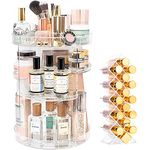 YIEZI Makeup Organiser 360 Degree Rotating Cosmetic Display Stand with 1-Pack Fish Shape Lipstick Organiser Tower, Multi-function Adjustable Spinning Holder, Storage Cosmetic Skincare Perfume Lipstick