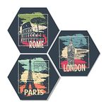 livestream Rome London Paris Travel Designer Decorative Wall Art for Home Décor | Office Living Room Bedroom Beautiful Painting Hanging Items Set of 3 Pieces fine Self adheshive Painting 17X17 Inch