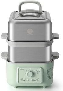 BUYDEEM G52 10.6 Quart 2-Tier Electric Food Steamer for 6-8 Servings, Vegetable Steamer for Cooking, 2-hour Auto Keep Warm, 7 Preset Timings, Dual Boil-Dry Protection, Stainless Steel, Cozy Greenish