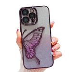 CINCH Thermoplastic Polyurethane Designed For iPhone 14 Pro Max Cover With Glitter Cute Butterfly Electroplating Design Back Cover Case For Women Teen Girls (Purple)