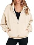 ANRABESS Women’s Oversized Half Zip Sweatshirt High Neck Long Sleeve Drop Shoulder Quarter Zip Up Fleece Hoodie Fall Clothes Trendy Y2K Pullover Sweater Top 1095xingse-XL Apricot