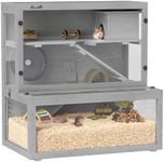 PawHut Wooden Hamster Cage, Large Gerbil Cage with Hut, Wheel, Ramps, 3 Tier Small Animal Habitat with Removable Viewing Panels, 80 x 50 x 84 cm, Grey