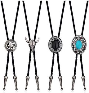 YADOCA 4Pcs Bolo Tie for Men Western Cowboy Leather Necktie Handmade Round Shape Bolo Tie Natural Star Halloween Costume Accessories for Men Women