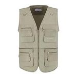 OU YA WOLF Men's Outdoor Multi Pockets Cargo Travel Camera Fishing Safari Utility Vests Medium Khaki