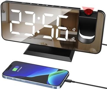 Lancoon Digital Alarm Clock Projection on Ceiling LED Mirror Display 4 Dimmers Snooze Dual Alarm Setting for Bedroom Bedside Office USB Charging Output Black-White