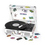 Victrola VSC-400SB-CNV-SDF Bluetooth Suitcase Turntable Canvas - Stickers (White)