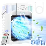 XTTANK 1200ml Portable Air Conditioner with Remote Control, 5-in-1 Mini Air Cooler, 3 Wind Speeds & 3 Mists Modes, 2-8H Timer, 7 Colours Light, Mobile Air Cooling Fan for Room/Office, Plug-in