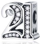 21 Birthday Charms fits Pandora Anniversary Bracelet, 925 Sterling Silver 21st Birthday Beads with CZ Birthstones, Number 21 Years Old Gifts for Sister/Brother/Friend