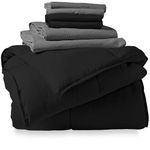 Bare Home Bedding Set 7 Piece Comforter & Sheet Set - Queen - Down Alternative - Ultra-Soft 1800 Premium - Hypoallergenic - Breathable Bedding Set (Queen, Black/Grey)