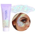 Beliky Girl Body Glitter Gel, 50ML Face Glitters Body Gel Sequins Shimmer Liquid Eyeshadow, Mermaid Sequins Liquid Holographic Glitter Gel, Chunky Glitter for Face Hair Nails (White)