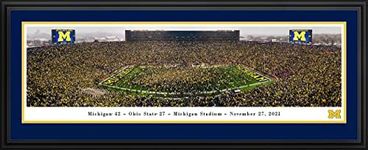 Michigan Wolverines Football - 44x18-inch Double Mat, Deluxe Framed Picture by Blakeway Panoramas